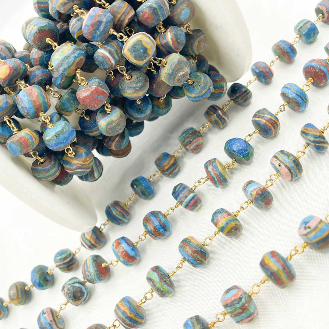 Rainbow Calsilica Gold Plated 925 Sterling Silver Wire Chain.
