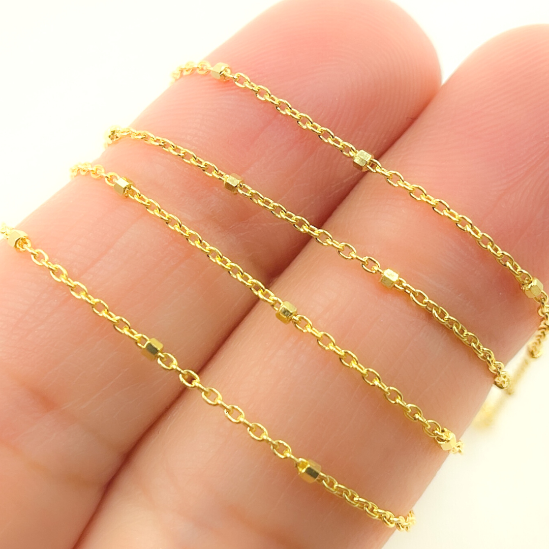 027R02S3TP0L8LbyFt. 14K Solid Yellow Gold Cube Satellite Chain by Foot