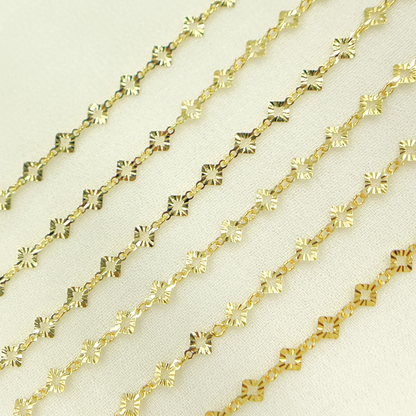 Gold Plated 925 Sterling Silver Diamond Cut Rhomb Link Chain.