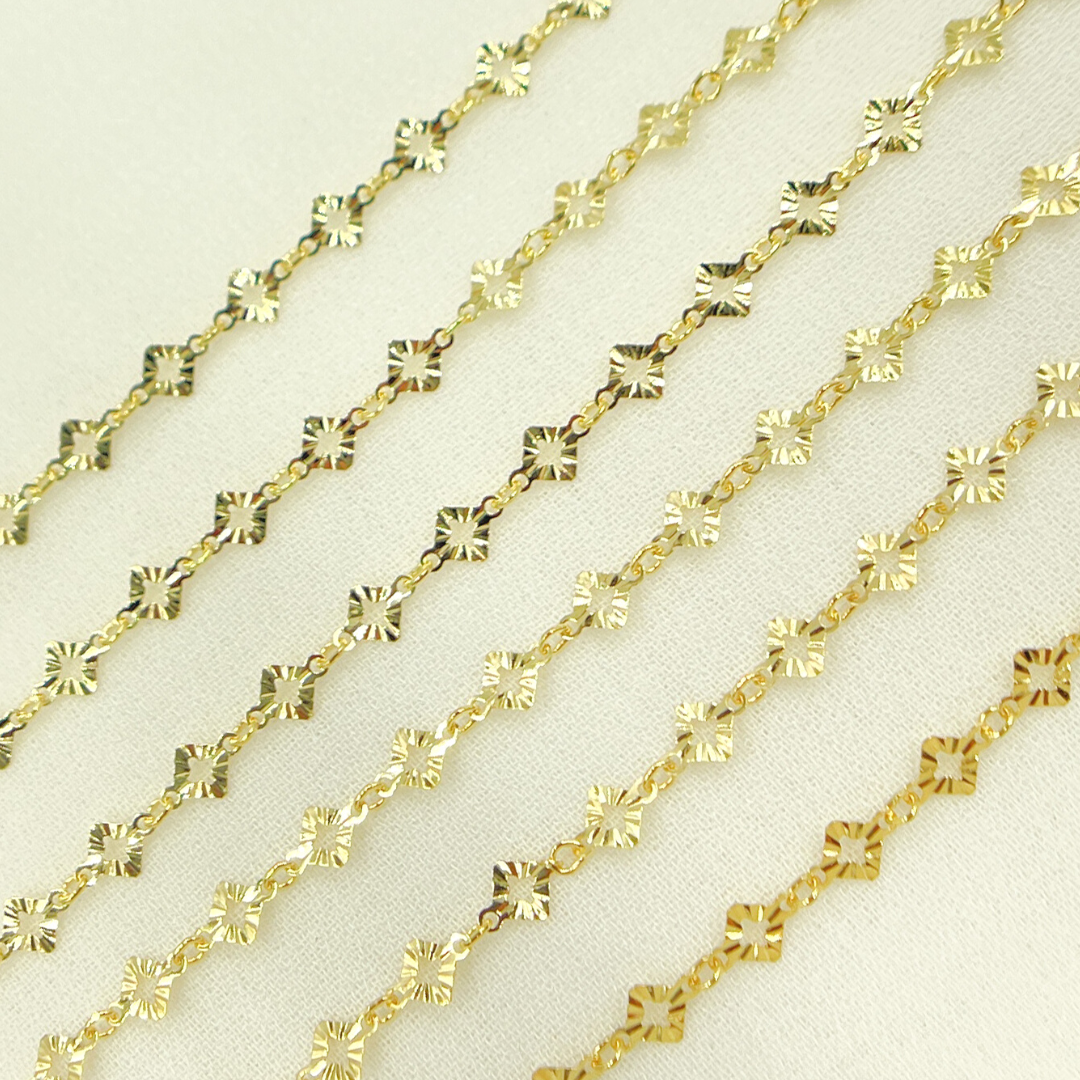 Gold Plated 925 Sterling Silver Diamond Cut Rhomb Link Chain. V18DCGP