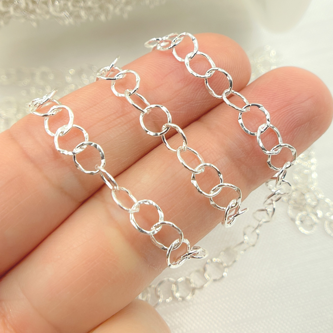 925 Sterling Silver Hammered Circle Link Chain. 679FKSS