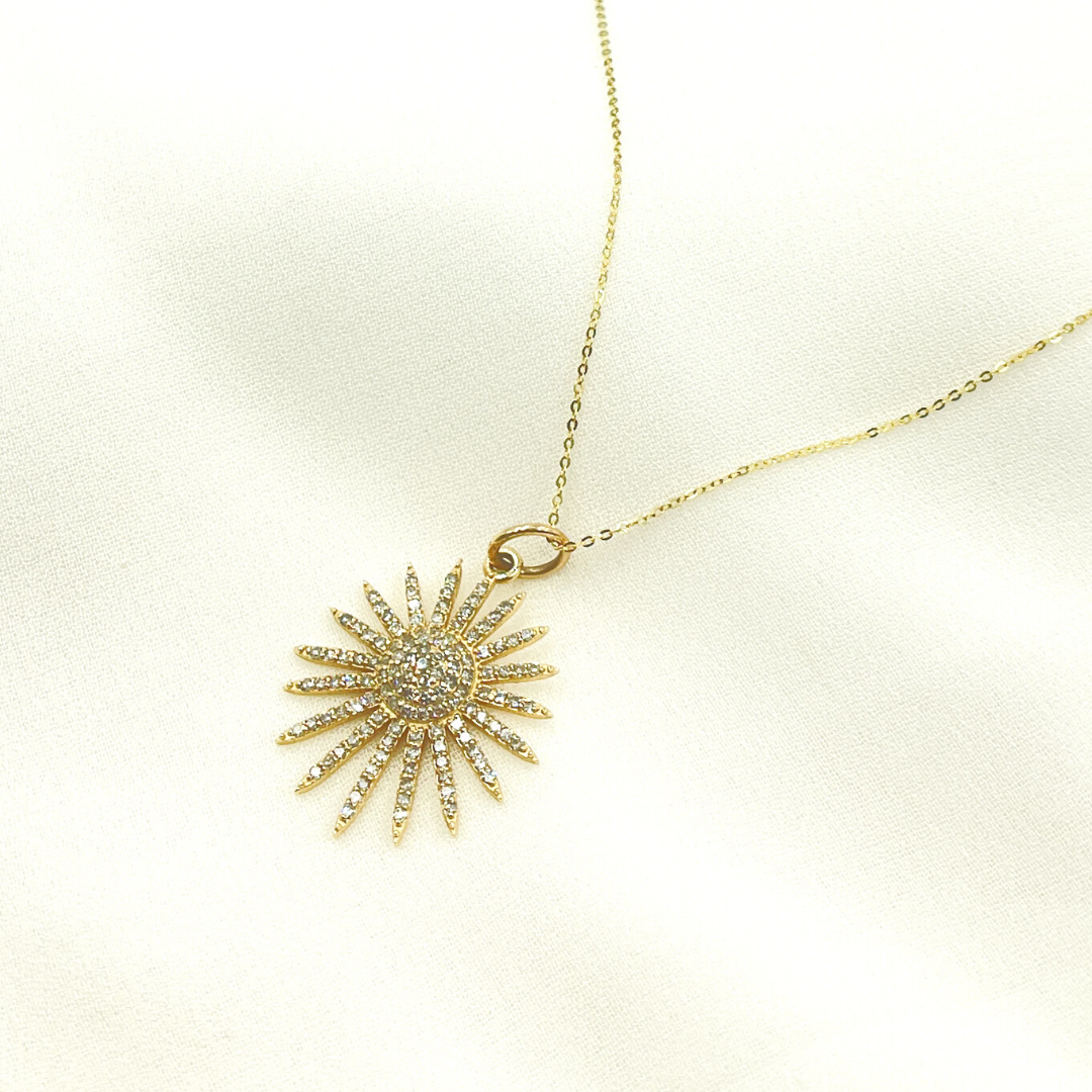 14K Solid Gold Diamond Sun Charm