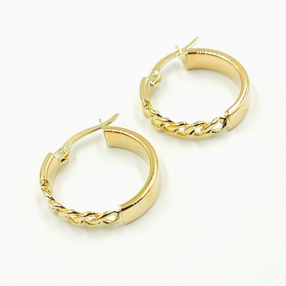 14K Solid Gold Hoop with Flat and Curb section