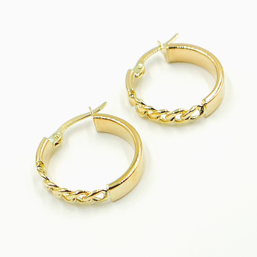 14K Solid Gold Hoop with Flat and Curb section