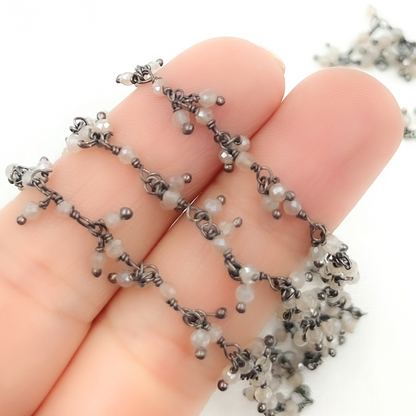Multi Moonstone Cluster Dangle Oxidized Wire Chain