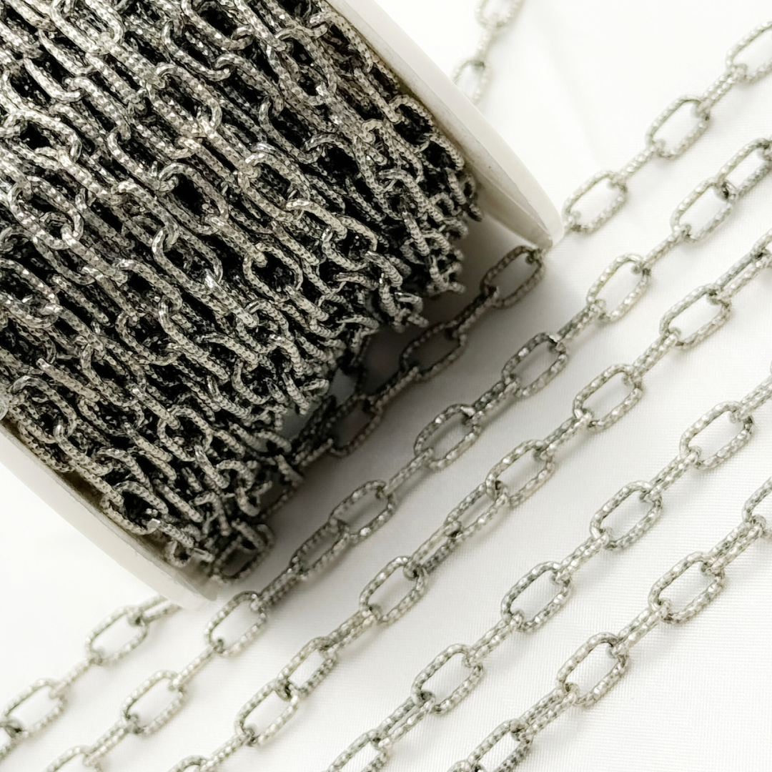 Oxidized 925 Sterling Silver Round Hammered Paper Clip Chain. V137DCOX