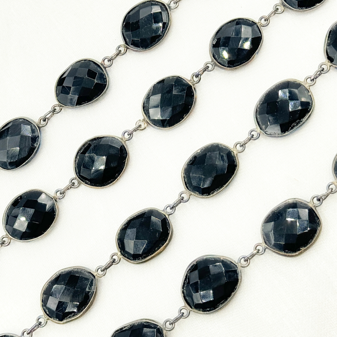 Black Onyx Organic Shape Bezel Oxidized Wire Chain