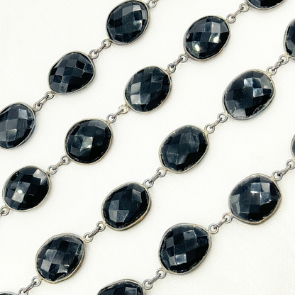 Black Onyx Organic Shape Bezel Oxidized Wire Chain