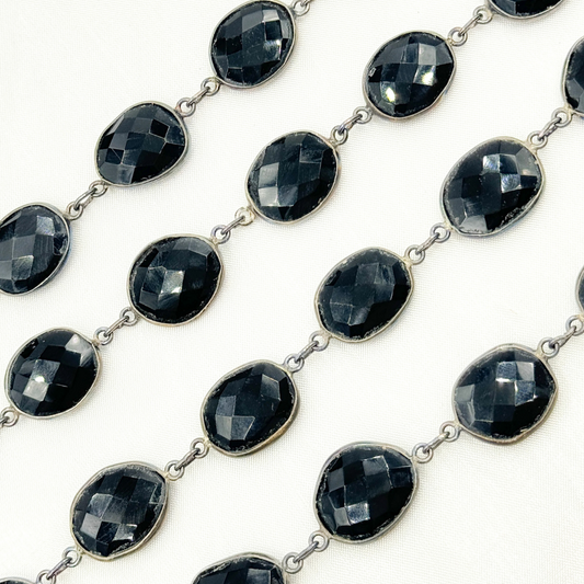 Black Onyx Organic Shape Bezel Oxidized Wire Chain