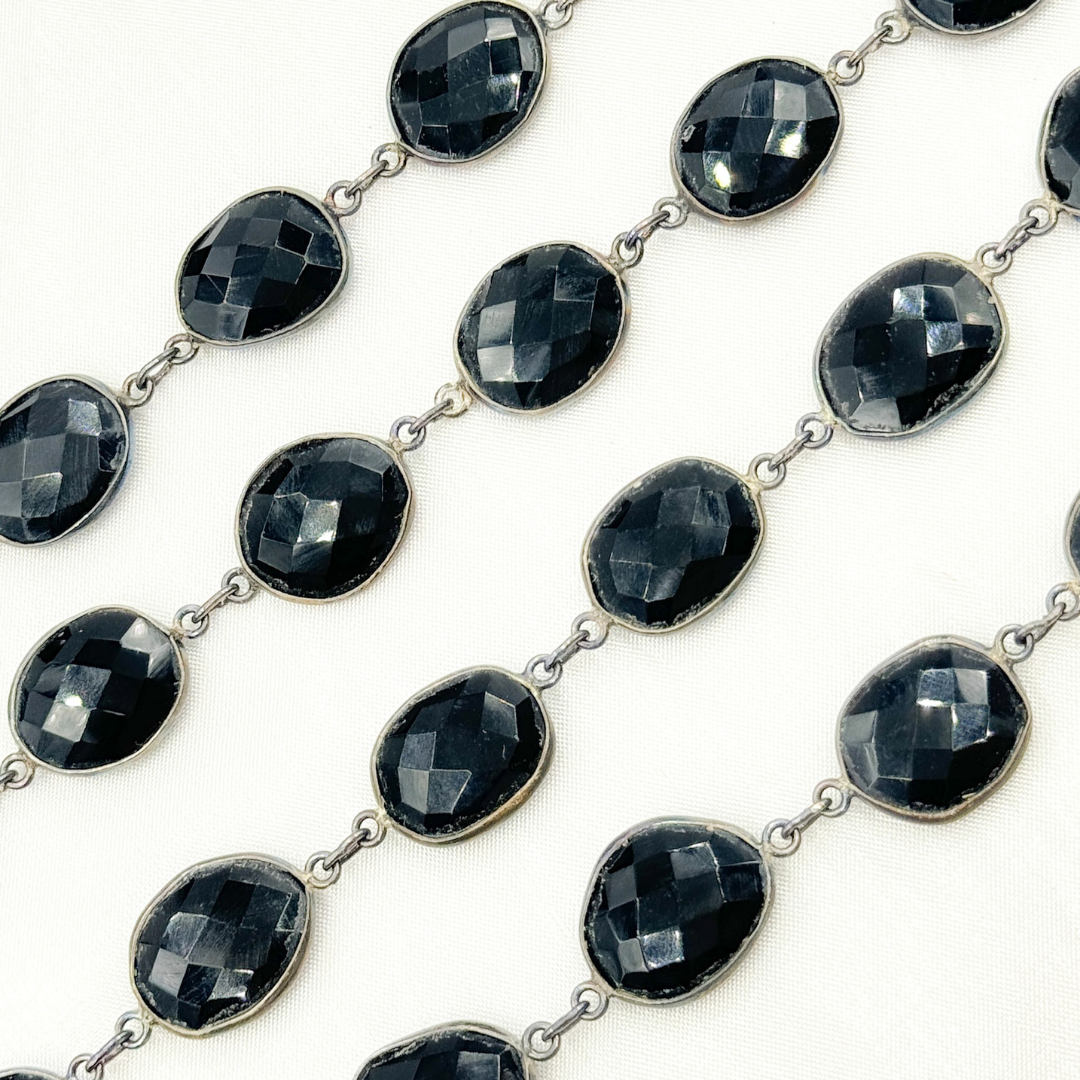 Black Onyx Organic Shape Bezel Oxidized Wire Chain. BO2