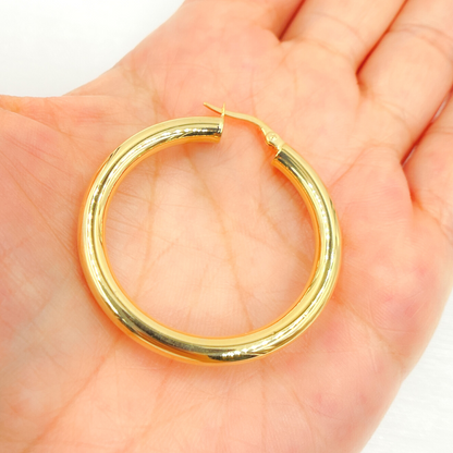 14K Solid Gold Hollow Smooth Hoop