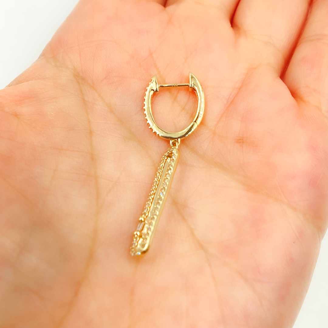 14K Solid Gold and Diamonds Oval Link Dangle Earrings