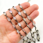 Load image into Gallery viewer, White Moonstone Mix Shape Bezel Oxidized Wire Chain. WMS39
