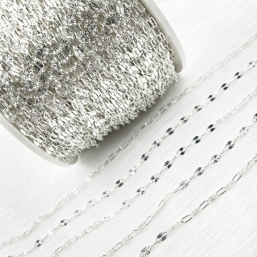 Sterling Silver Diamond Cut Marina & Round Cable Link Chain