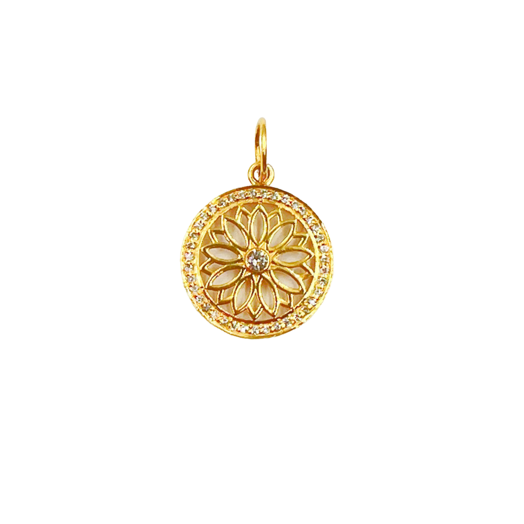 14K Solid Gold Circle Pendant with Diamonds. GDP232