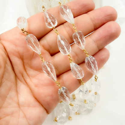Crystal Tear Drop Gold Plated Wire Chain
