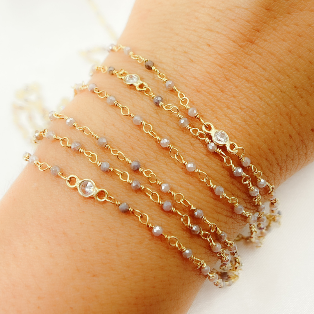 Coated Multi Moonstone & CZ Gold Plated Wire Chain.