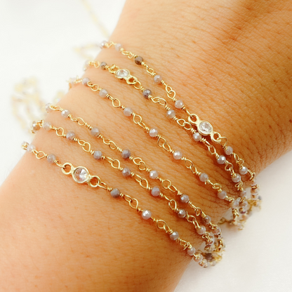Coated Multi Moonstone & CZ Gold Plated Wire Chain.