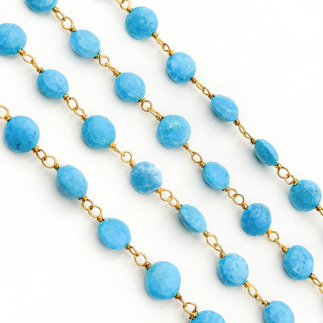 Turquoise Coin Shape Gold Plated Wire Chain