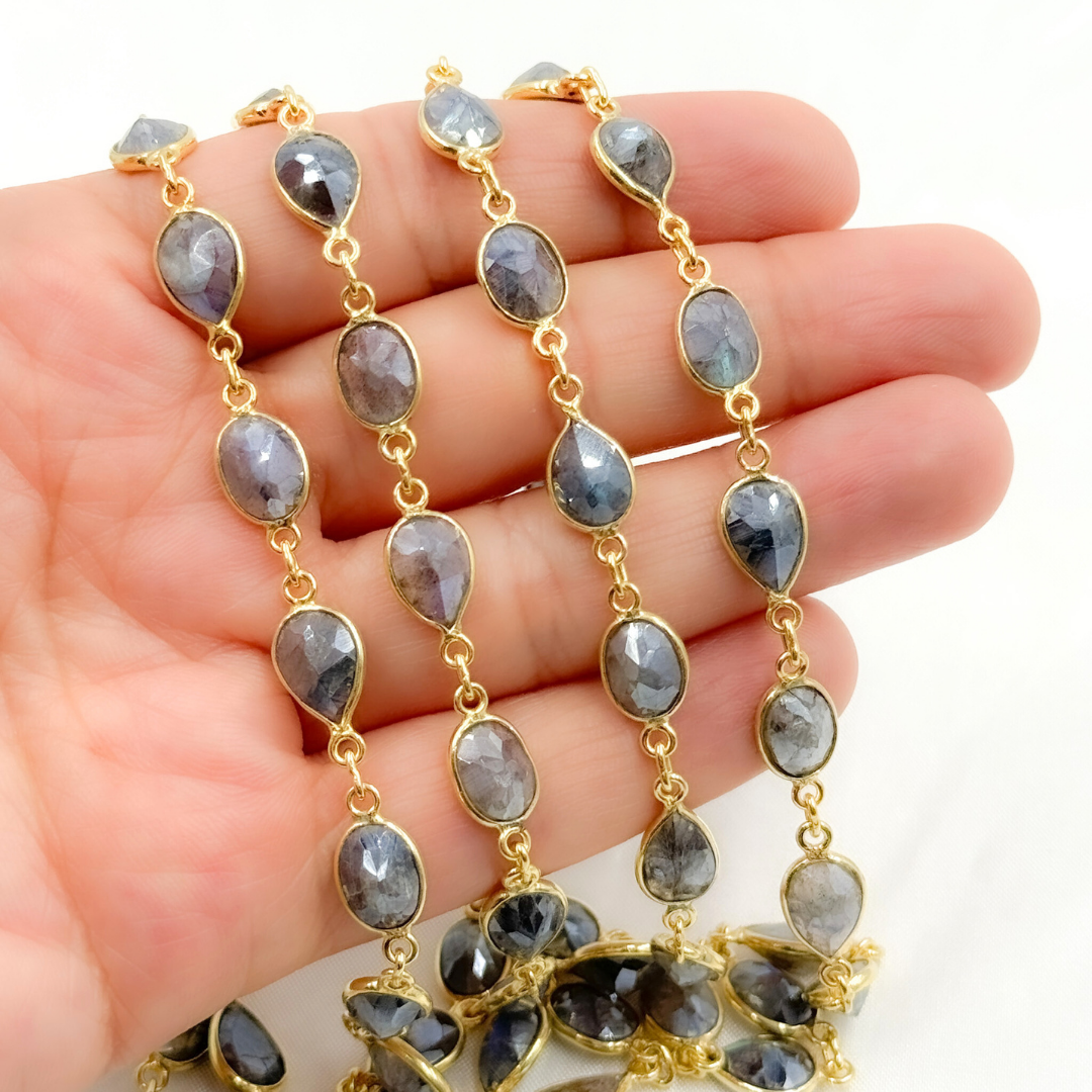 Coated Labradorite Oval & Pear Shape Bezel Oxidized Wire Chain. LAB114