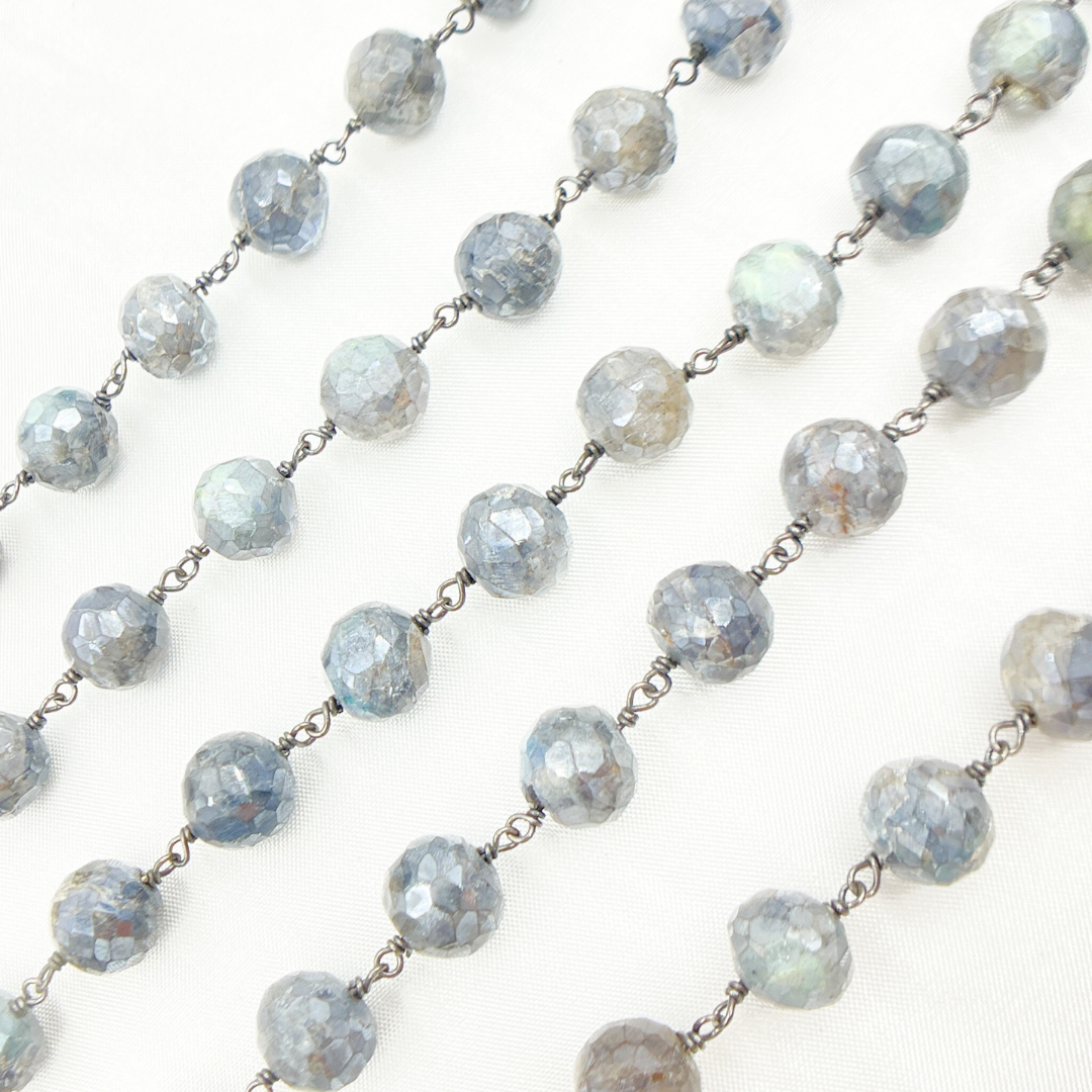 Coated Labradorite Round Shape Oxidized Wire Chain