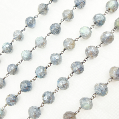 Coated Labradorite Round Shape Oxidized Wire Chain