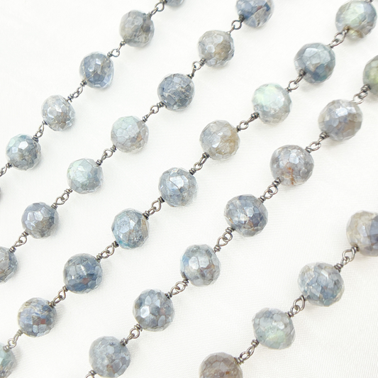 Coated Labradorite Round Shape Oxidized Wire Chain