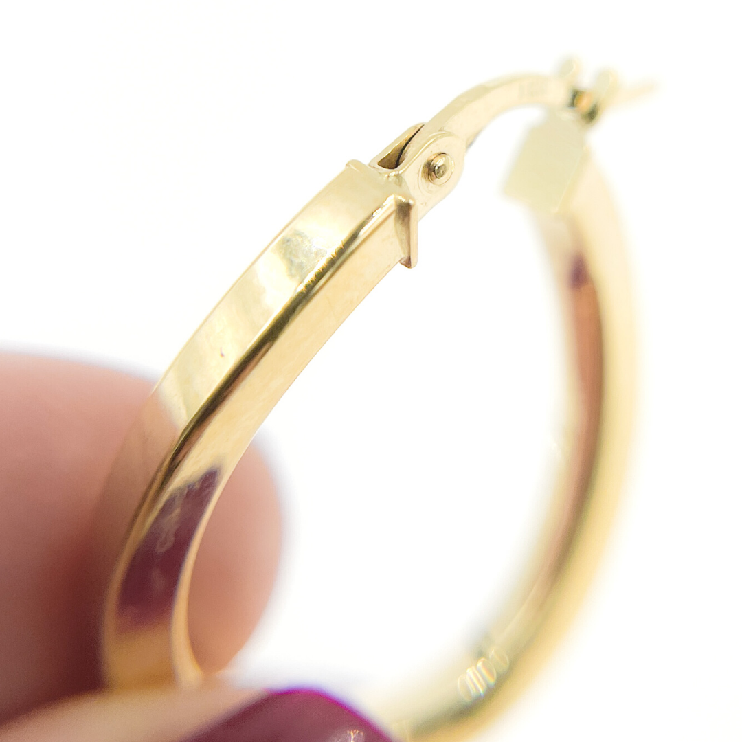 14K Solid Gold Flat &amp; Twisted Hoop Earrings. 