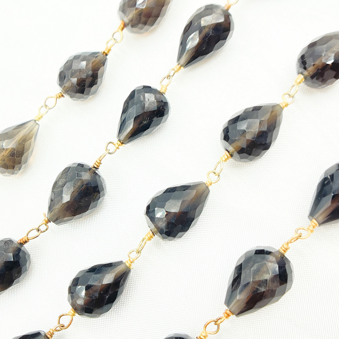 Smoky Quartz Pear Shape Gold Plated 925 Sterling Silver Wire Chain