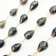 Smoky Quartz Pear Shape Gold Plated 925 Sterling Silver Wire Chain
