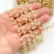 Pearl Cluster Dangle Gold Plated Wire Chain