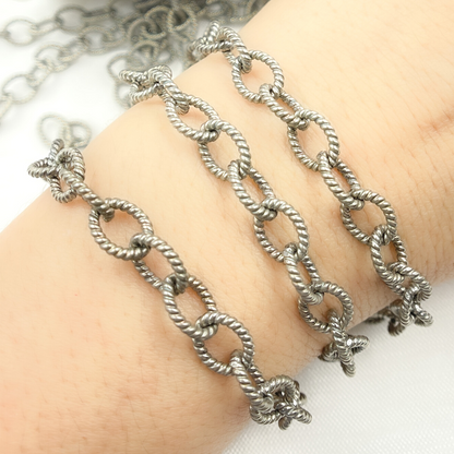 Oxidized Sterling Silver Twisted Round Link Chain