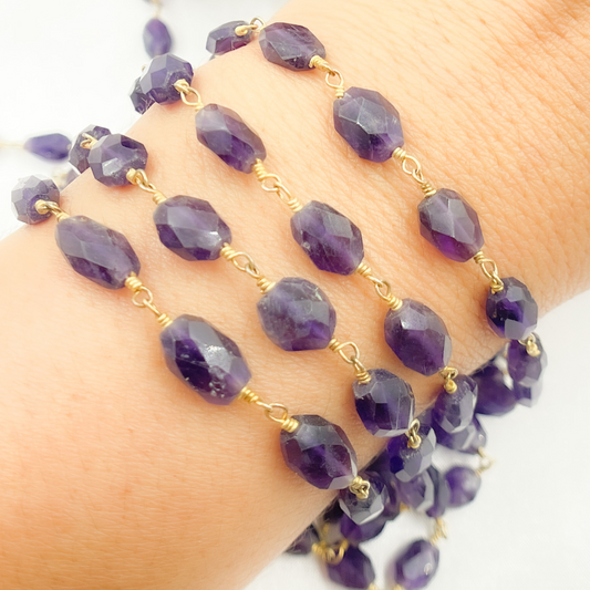 Amethyst Oval Faceted Shape Gold Plated Wire Chain