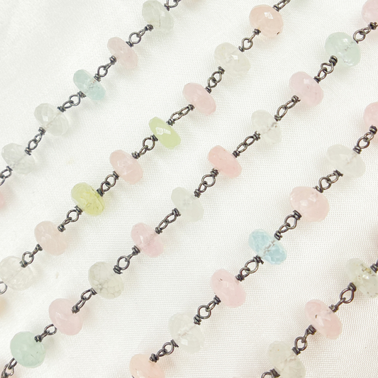 Morganite & Aquamarine Oxidized Wire Chain