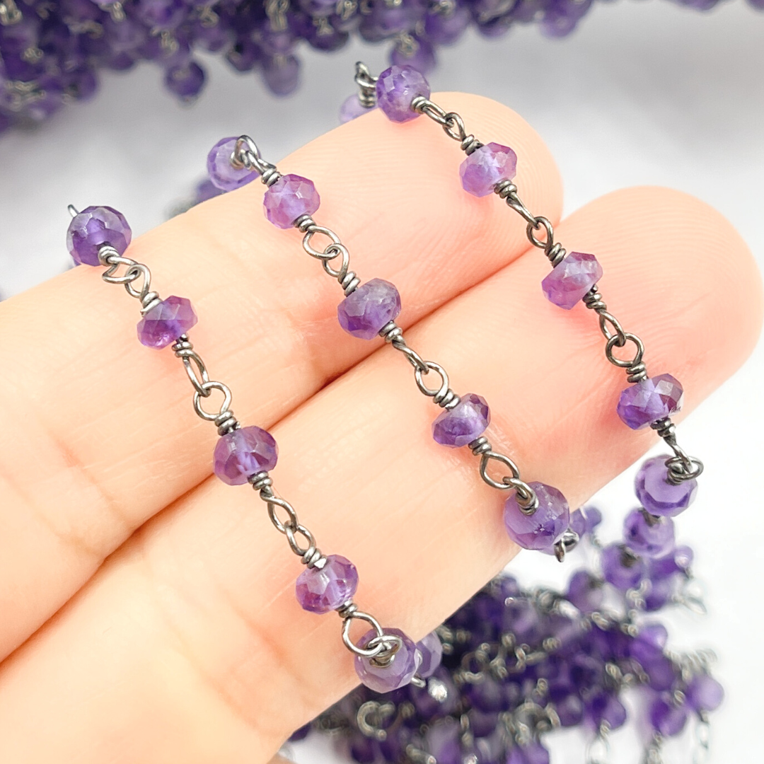 Amethyst Gemstone Oxidized 925 Sterling Silver Wire Chain