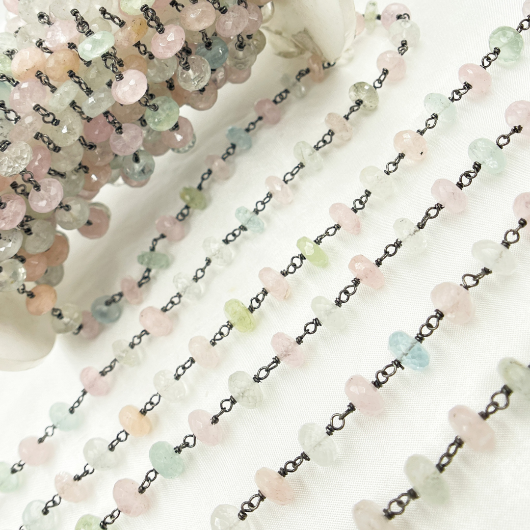 Morganite & Aquamarine Oxidized Wire Chain.
