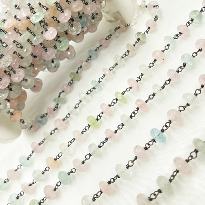 Morganite & Aquamarine Oxidized Wire Chain.