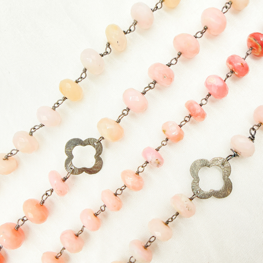 Pink Opal with Marquis Shape Oxidized Wire Chain