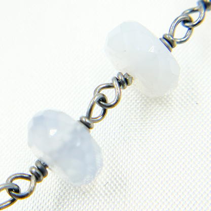 Natural Chalcedony Oxidized Wire Chain