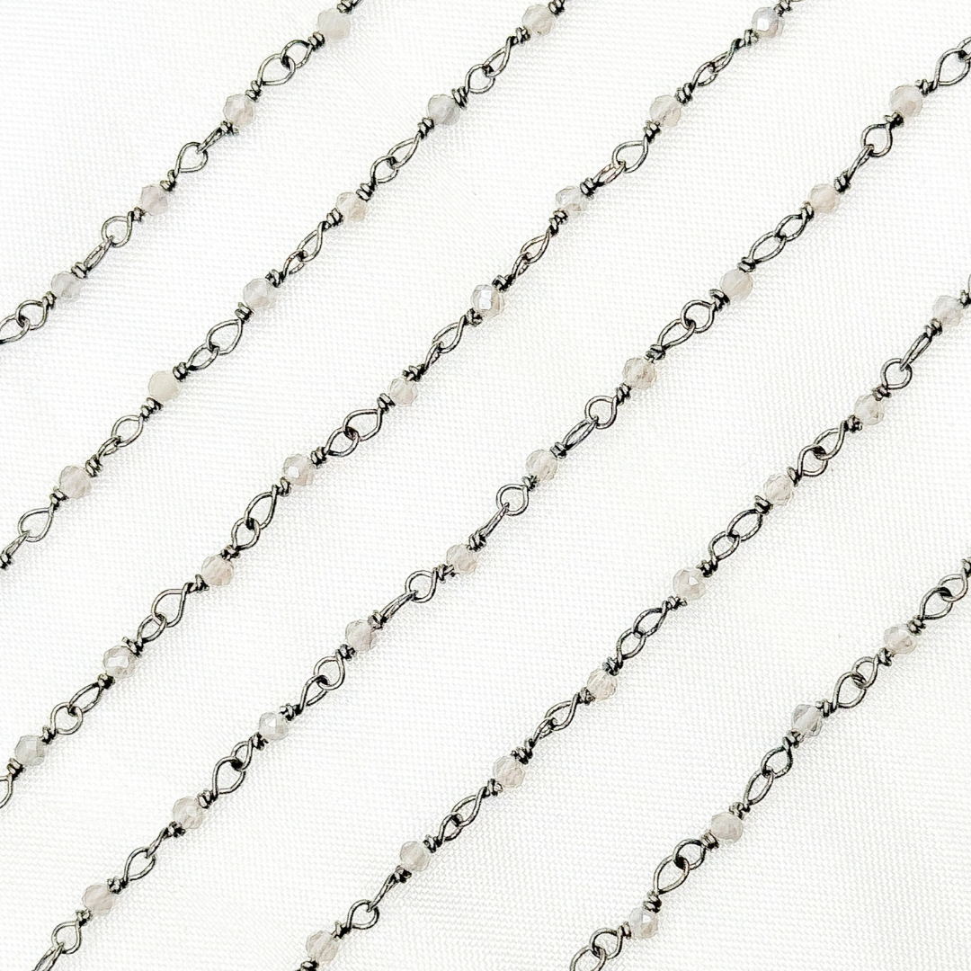 Coated Grey Moonstone Oxidized Wire Chain.