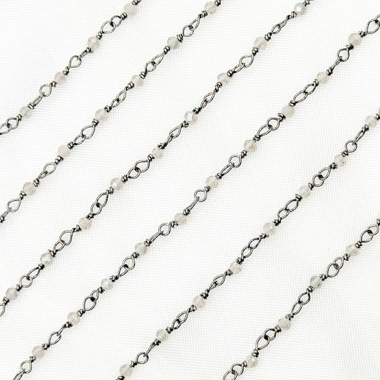 Coated Grey Moonstone Oxidized Wire Chain.