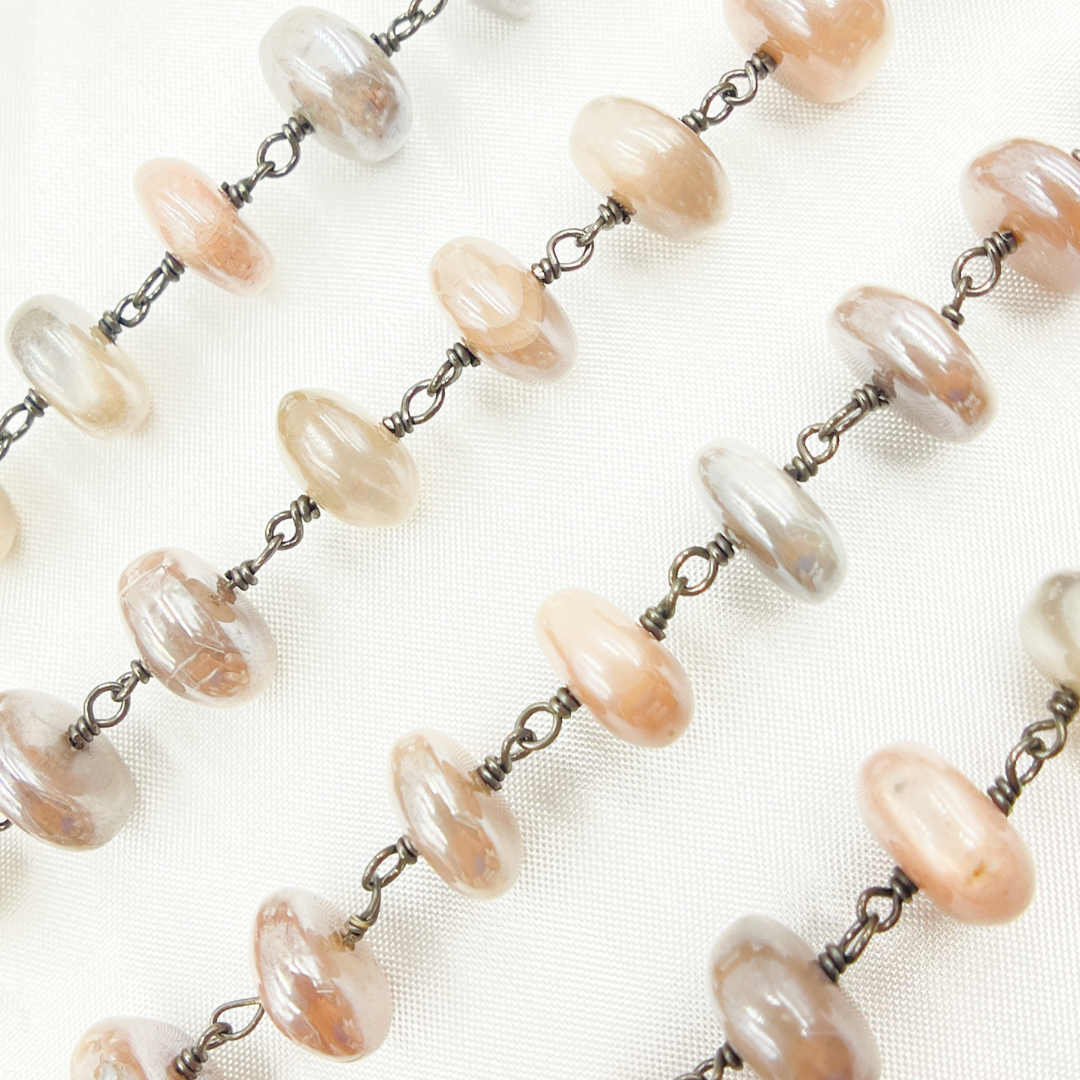 Coated Taupe Smooth Moonstone Oxidized Wire Chain.