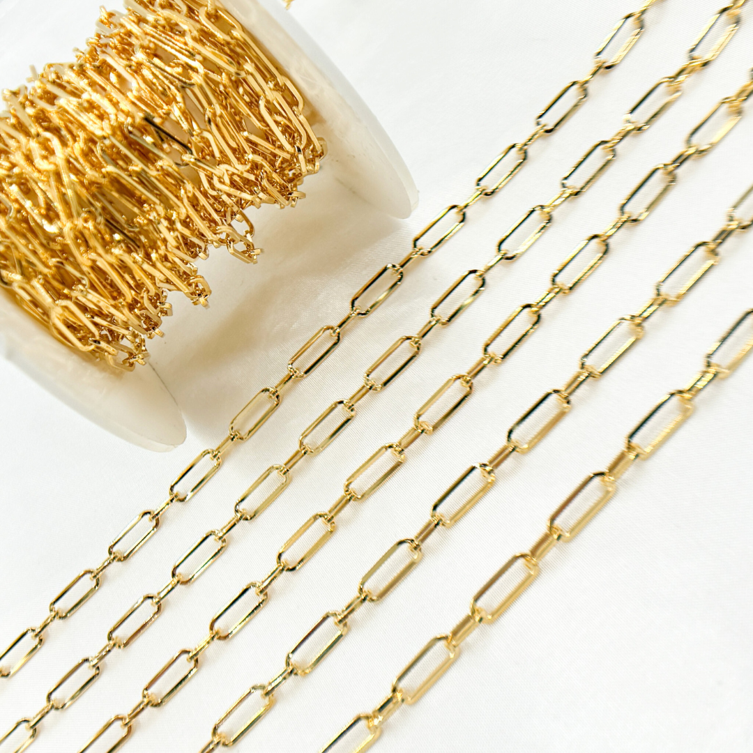 Gold Plated 925 Sterling Silver Flat Paperclip Link Chain. V149GP