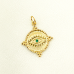 Load image into Gallery viewer, 14K Solid Gold Diamond &amp; Emerald Evil Eye Charm. GDP183
