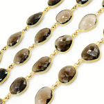 Load image into Gallery viewer, Smoky Quartz Shape Bezel Gold Plated Wire Chain. SMQ6
