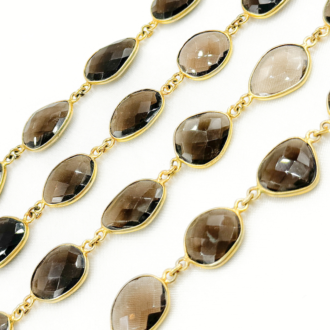 Smoky Quartz Shape Bezel Gold Plated Wire Chain.