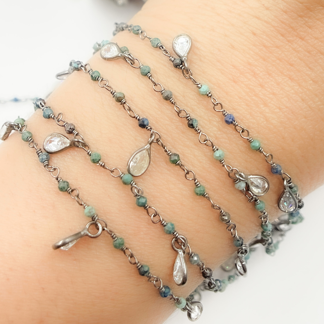 Chrysocolla & CZ Dangle Oxidized Wire Chain