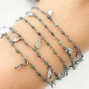 Chrysocolla & CZ Dangle Oxidized Wire Chain