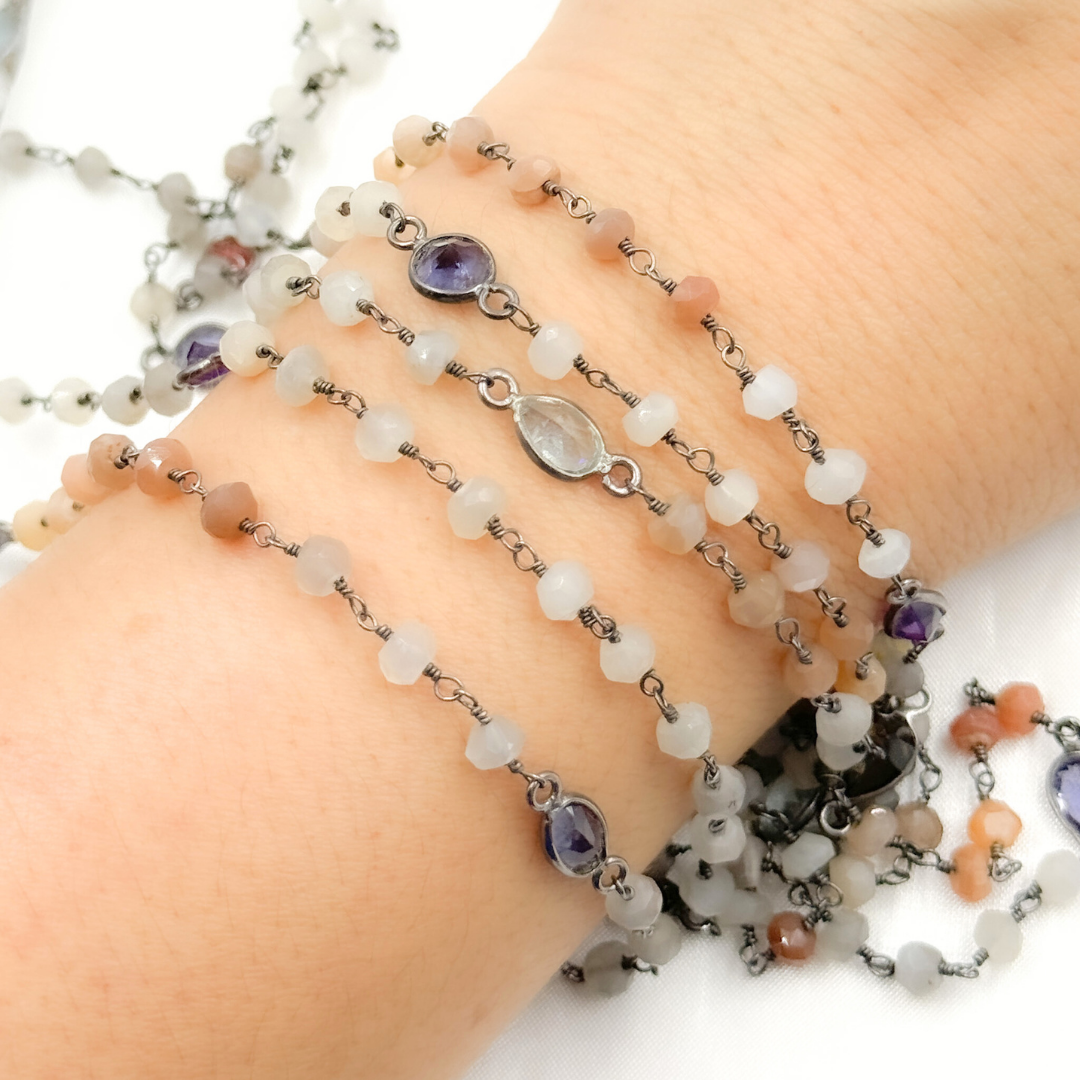 Multi Moonstone & Multi Stone Oxidized Wire Chain
