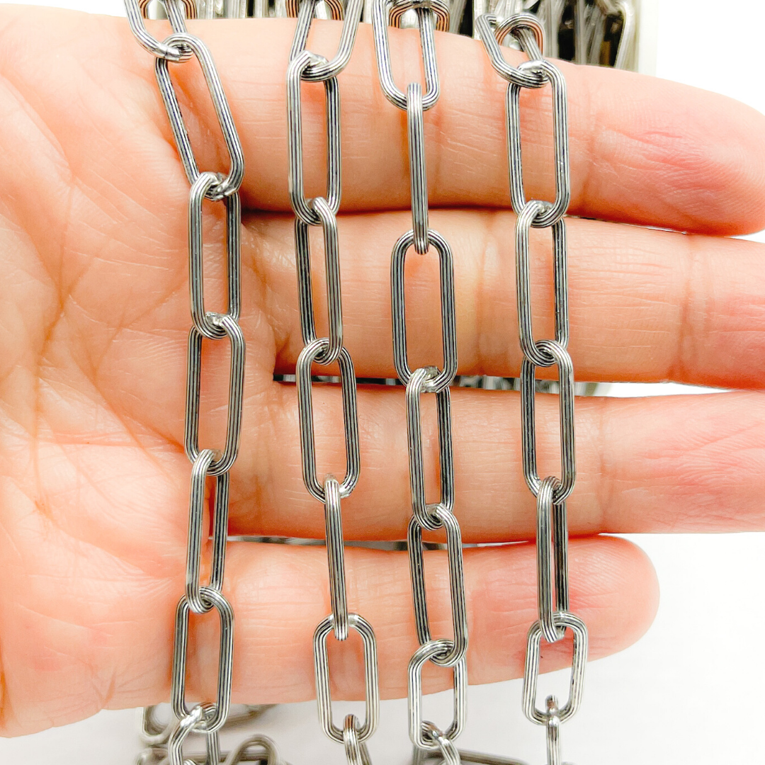 V145OX. Oxidized Sterling Silver Texture Paper Clip Chain